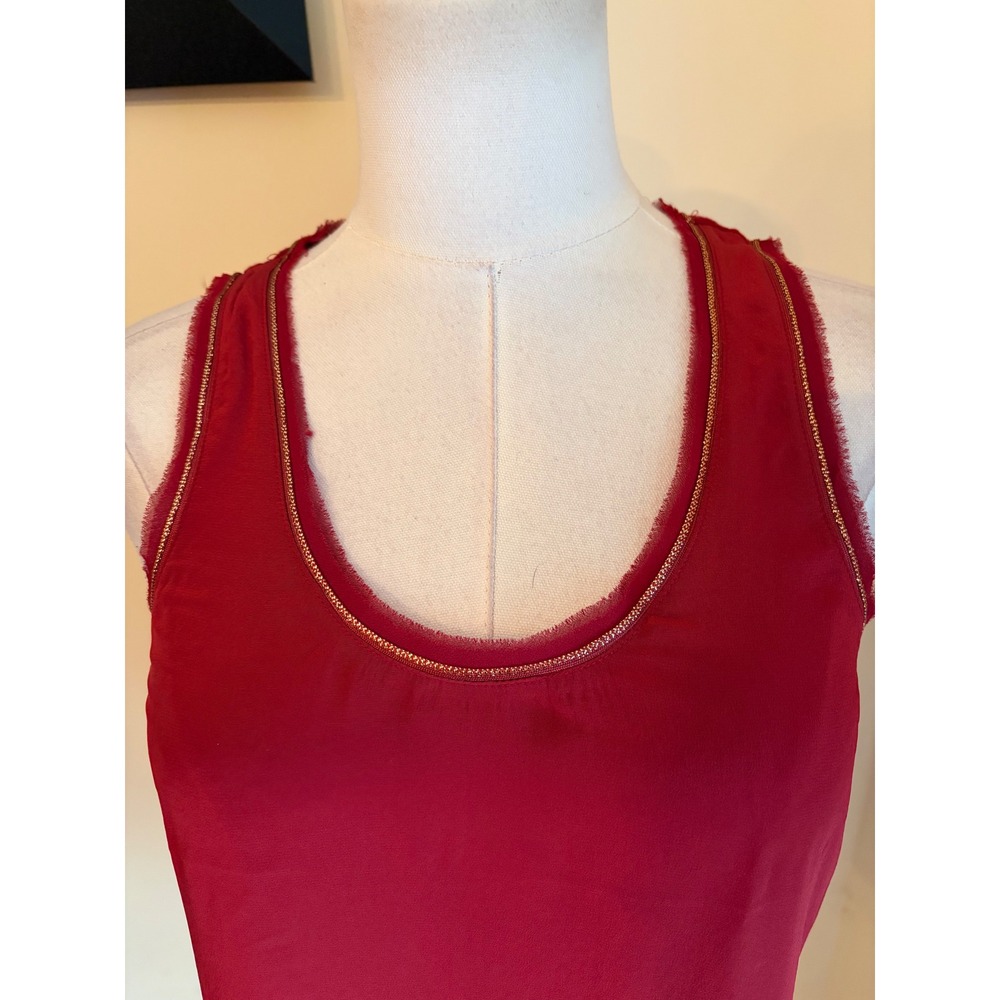 Reiss Marton Berry Red Silk Front Tank Top Gold Embroidered Trim Size S NWT - Picture 5 of 7